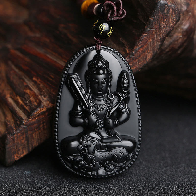 Buddha Stones Zodiaco cinese Buddha natale Ossidiana nera naturale Collana pendente di purificazione