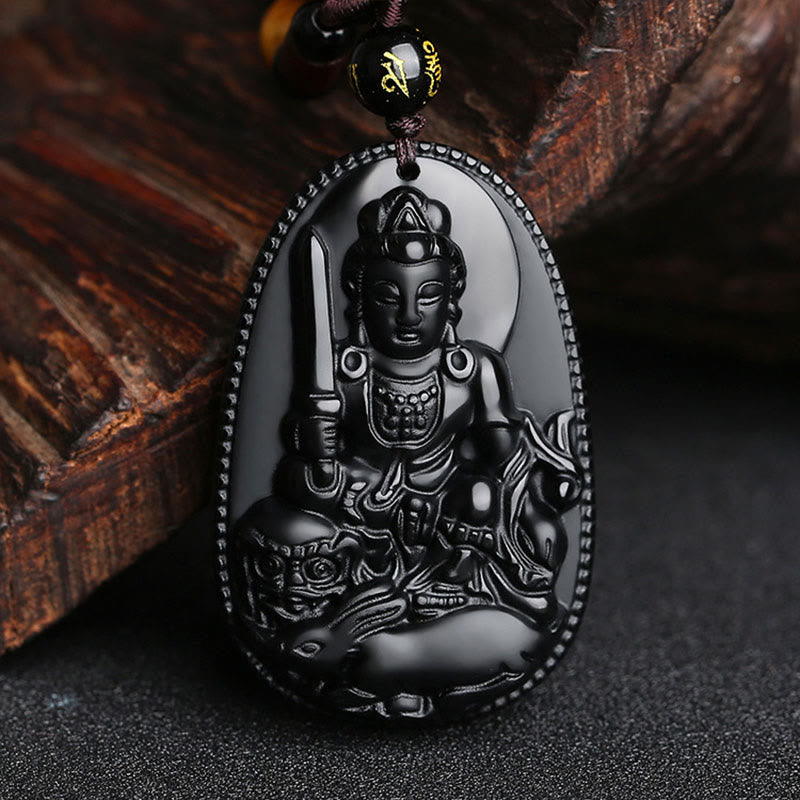 Buddha Stones Zodiaco cinese Buddha natale Ossidiana nera naturale Collana pendente di purificazione