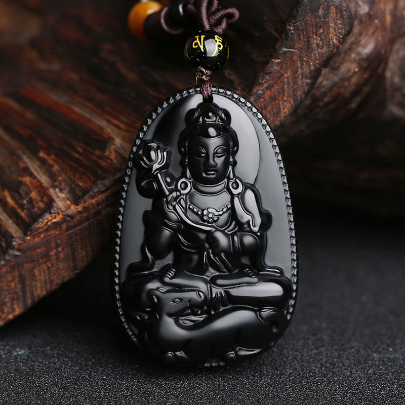 Buddha Stones Zodiaco cinese Buddha natale Ossidiana nera naturale Collana pendente di purificazione