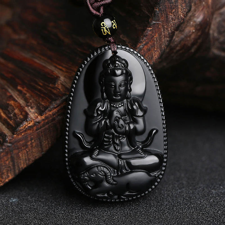 Buddha Stones Zodiaco cinese Buddha natale Ossidiana nera naturale Collana pendente di purificazione