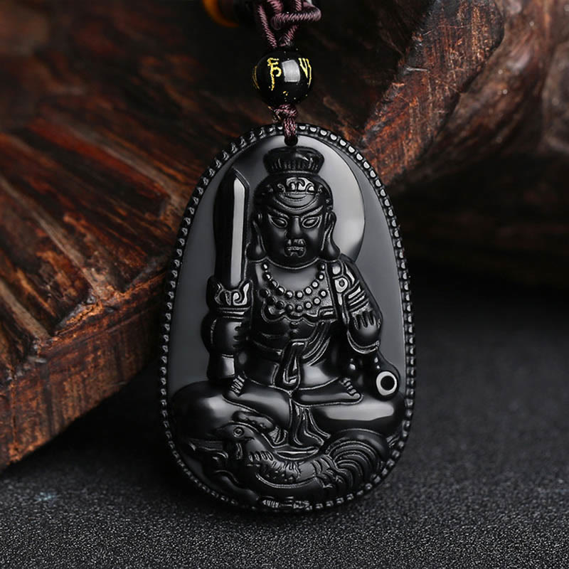 Buddha Stones Zodiaco cinese Buddha natale Ossidiana nera naturale Collana pendente di purificazione