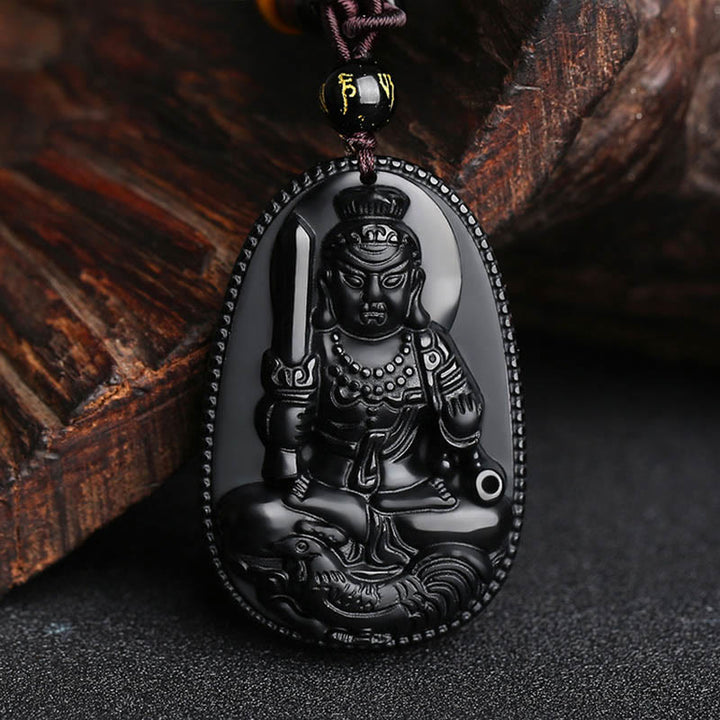 Buddha Stones Zodiaco cinese Buddha natale Ossidiana nera naturale Collana pendente di purificazione