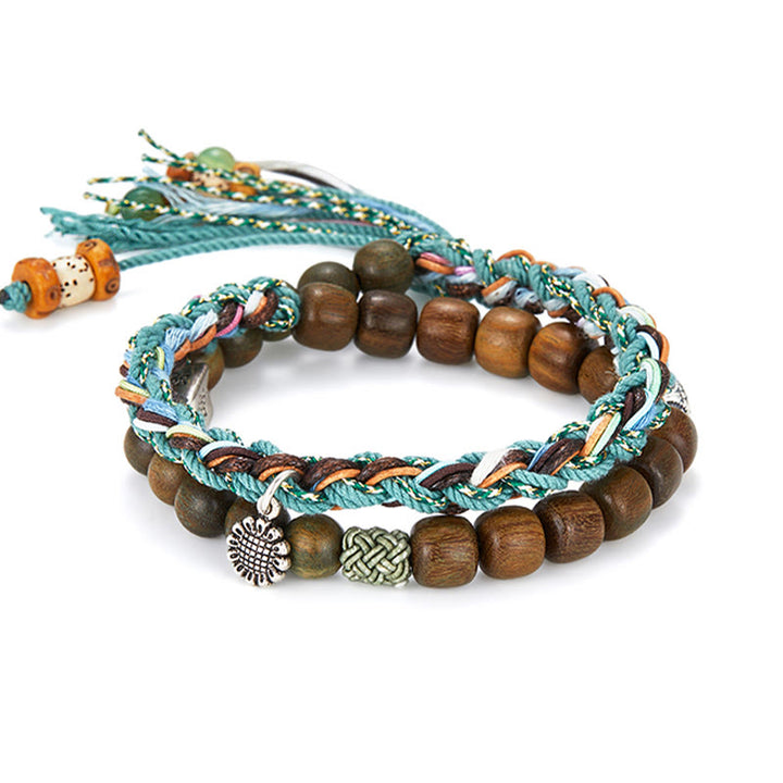 Braccialetto positivo fatto a mano Buddha Stones 925 Sterling Silver Sandalo verde Bodhi Seed