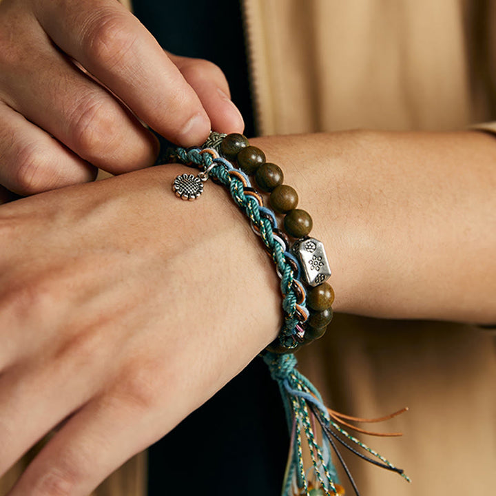 Braccialetto positivo fatto a mano Buddha Stones 925 Sterling Silver Sandalo verde Bodhi Seed