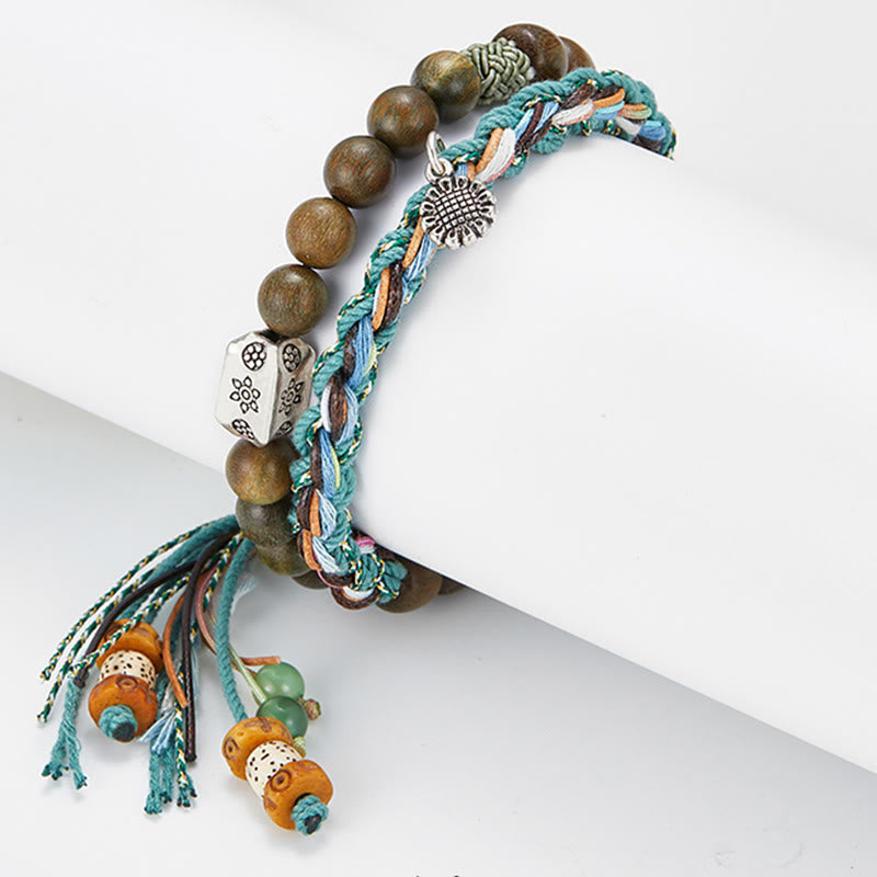 Braccialetto positivo fatto a mano Buddha Stones 925 Sterling Silver Sandalo verde Bodhi Seed