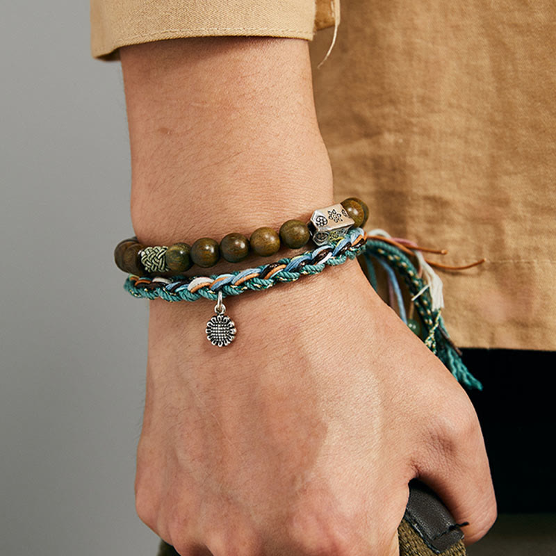 Braccialetto positivo fatto a mano Buddha Stones 925 Sterling Silver Sandalo verde Bodhi Seed