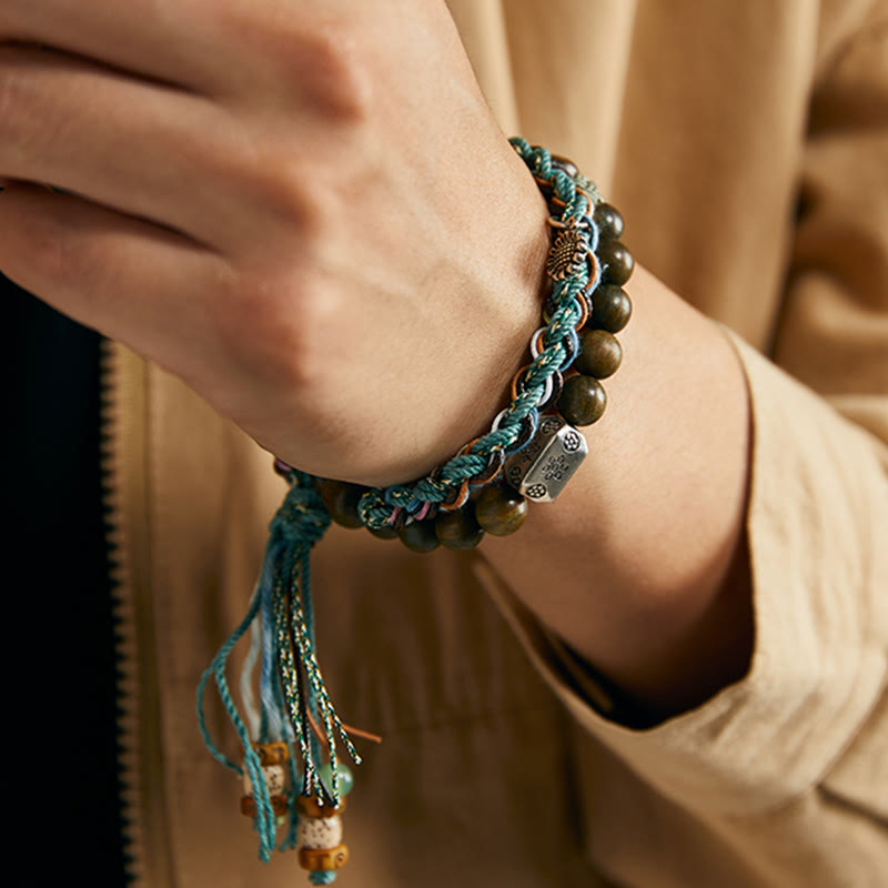 Braccialetto positivo fatto a mano Buddha Stones 925 Sterling Silver Sandalo verde Bodhi Seed