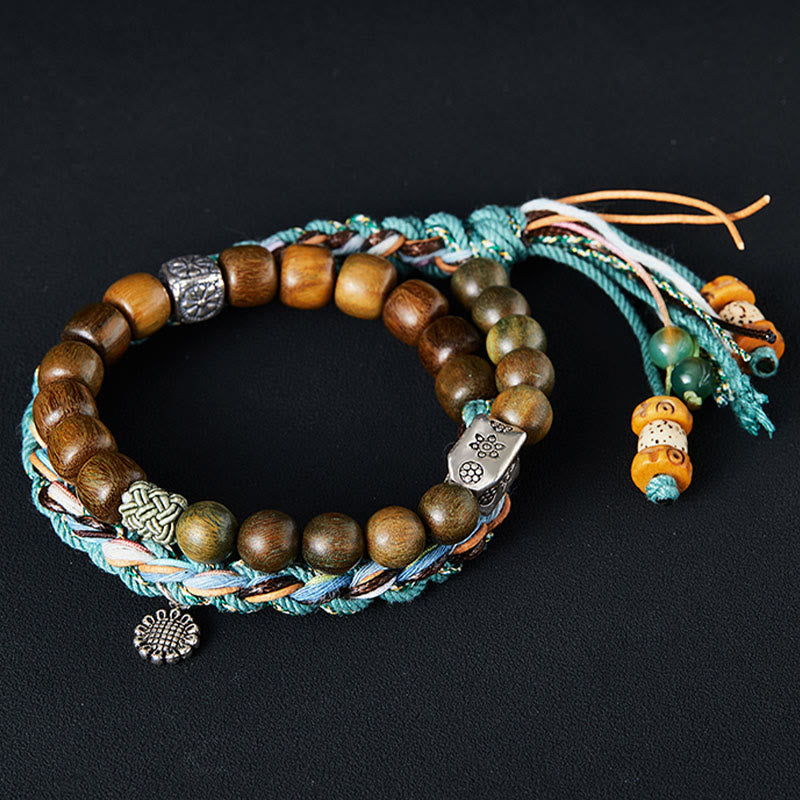 Braccialetto positivo fatto a mano Buddha Stones 925 Sterling Silver Sandalo verde Bodhi Seed