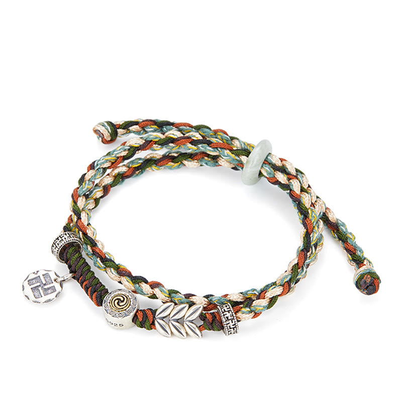 Braccialetto portafortuna fatto a mano con motivo a grano con svastica in argento sterling 925 Buddha Stones