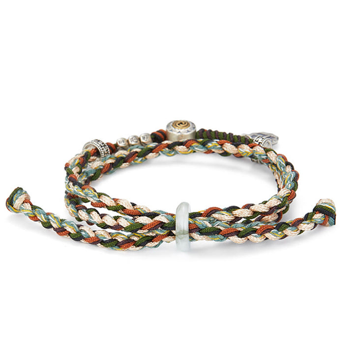 Braccialetto portafortuna fatto a mano con motivo a grano con svastica in argento sterling 925 Buddha Stones