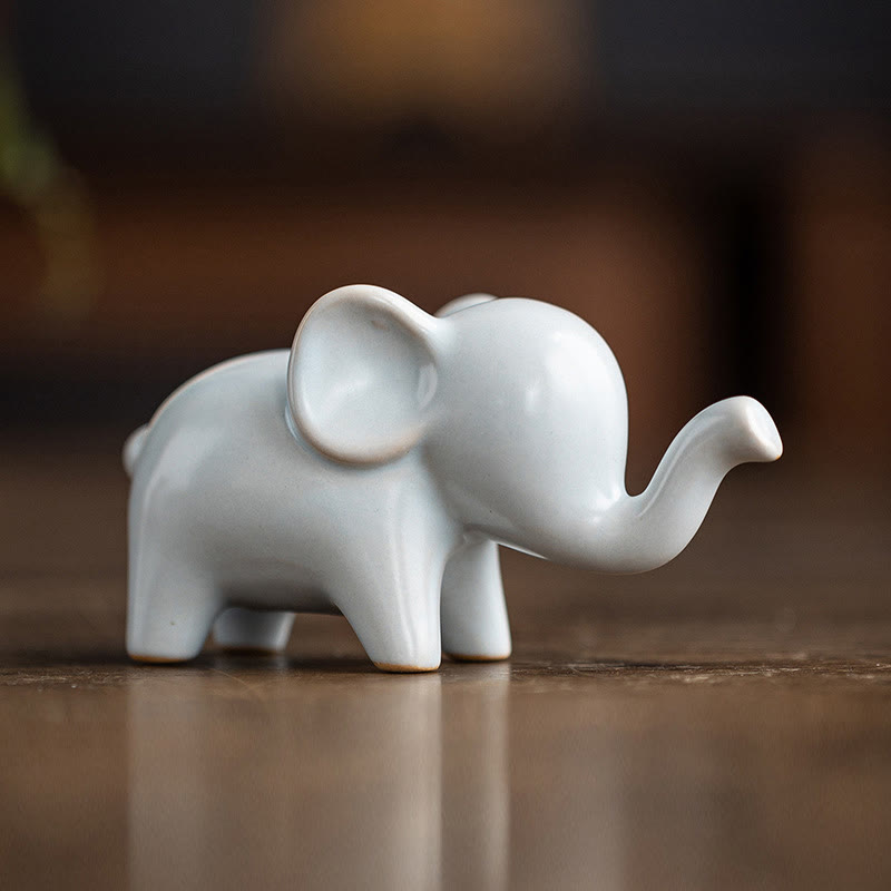 Buddha Stones Piccolo elefante in ceramica per la casa, decorazione da scrivania, statuetta per animali da compagnia
