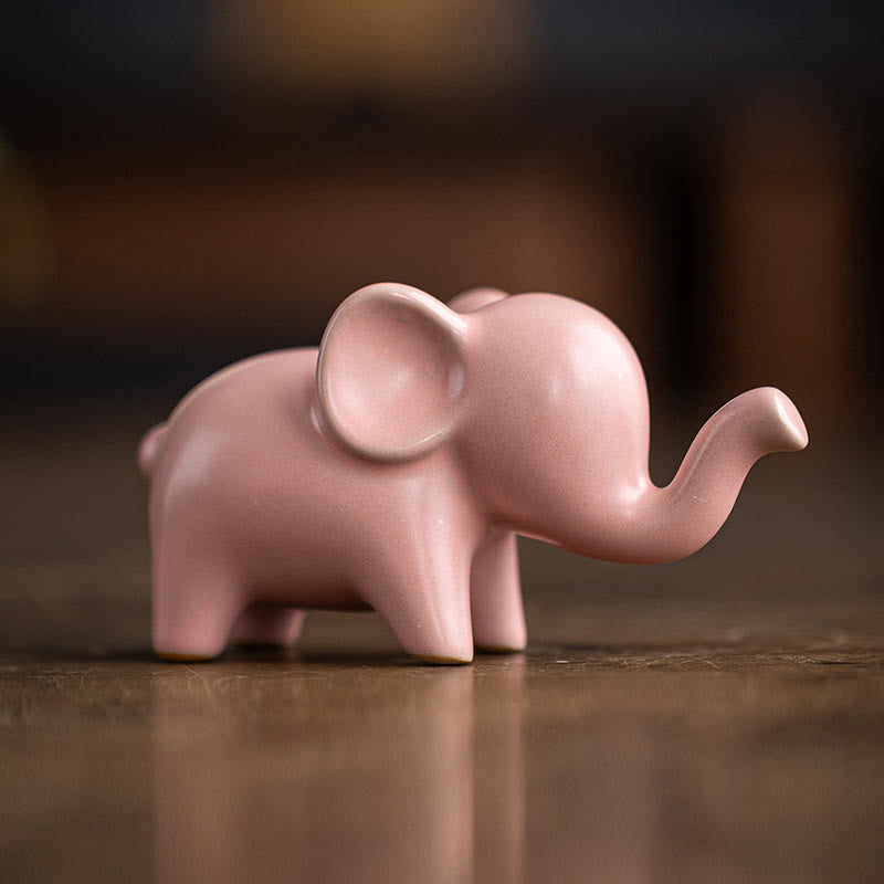 Buddha Stones Piccolo elefante in ceramica per la casa, decorazione da scrivania, statuetta per animali da compagnia - Elefante rosa 10,4*4,4*5,4 cm - image 19