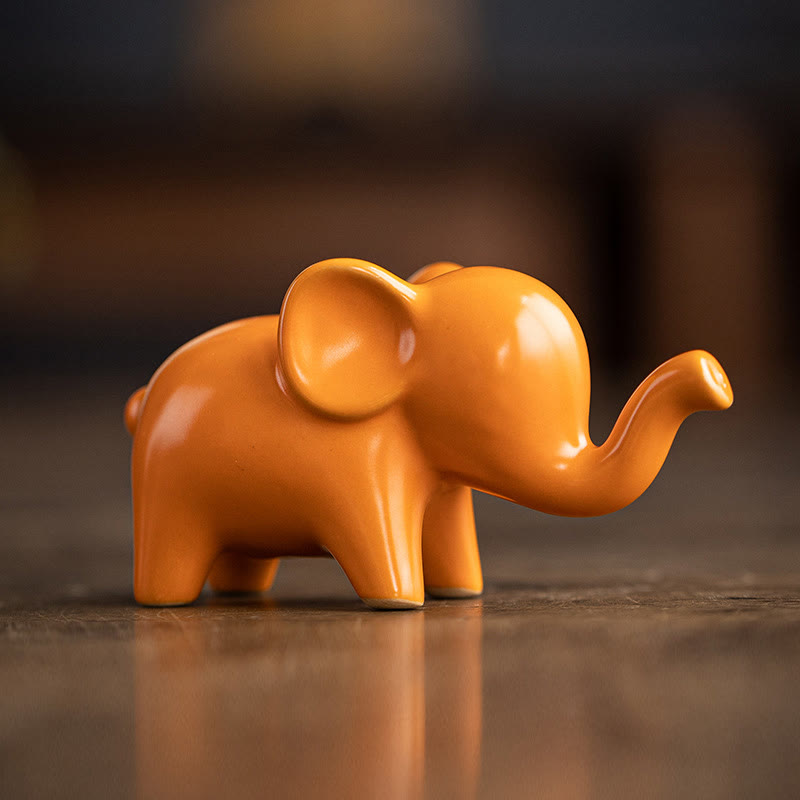 Buddha Stones Piccolo elefante in ceramica per la casa, decorazione da scrivania, statuetta per animali da compagnia