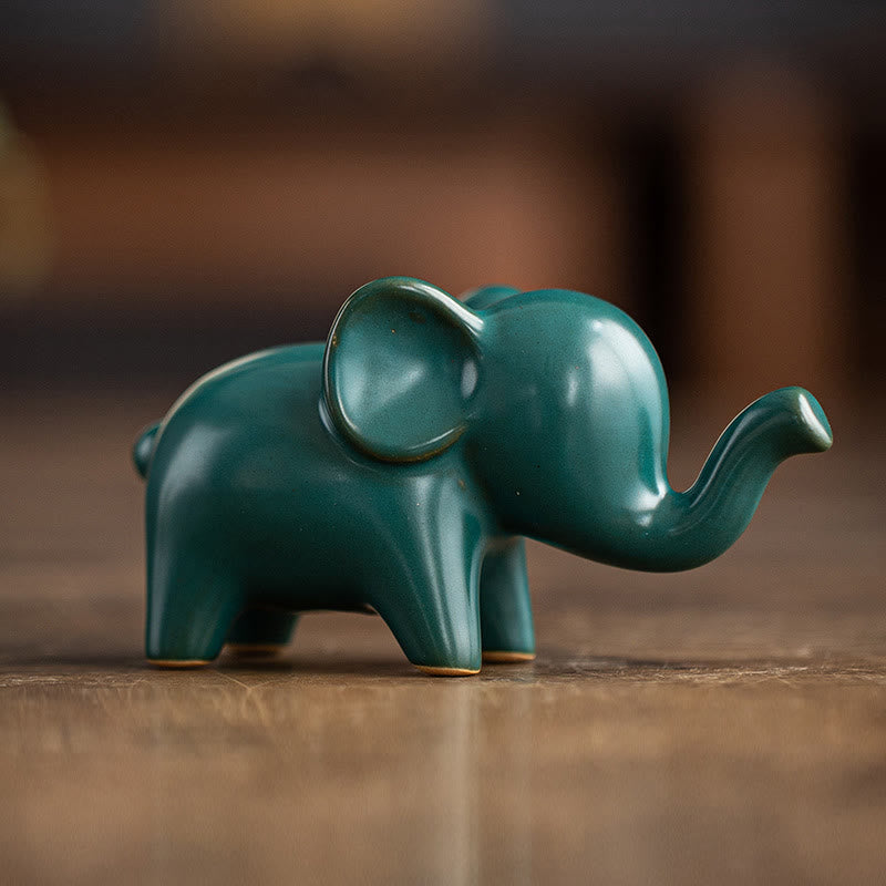 Buddha Stones Piccolo elefante in ceramica per la casa, decorazione da scrivania, statuetta per animali da compagnia