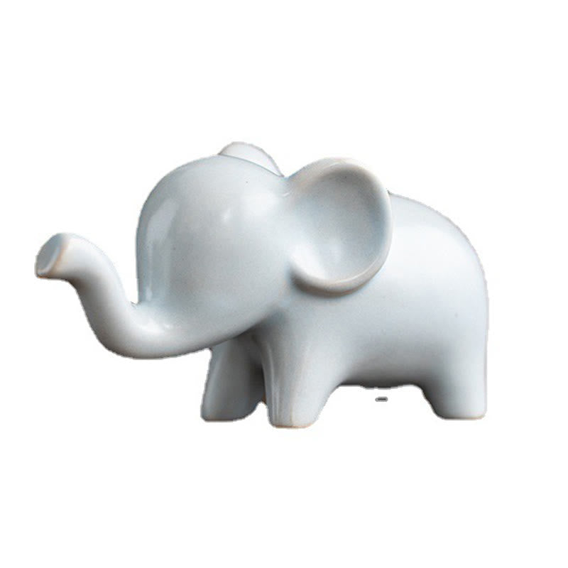Buddha Stones Piccolo elefante in ceramica per la casa, decorazione da scrivania, statuetta per animali da compagnia
