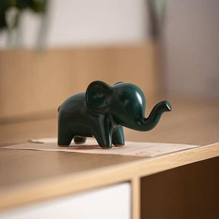 Buddha Stones Piccolo elefante in ceramica per la casa, decorazione da scrivania, statuetta per animali da compagnia
