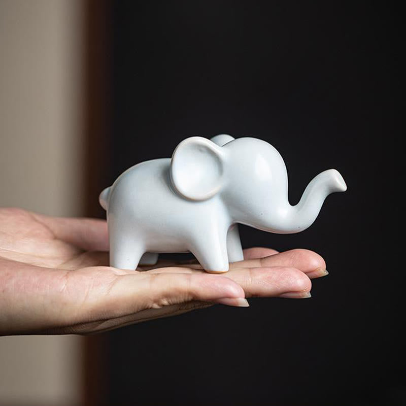 Buddha Stones Piccolo elefante in ceramica per la casa, decorazione da scrivania, statuetta per animali da compagnia - image 3