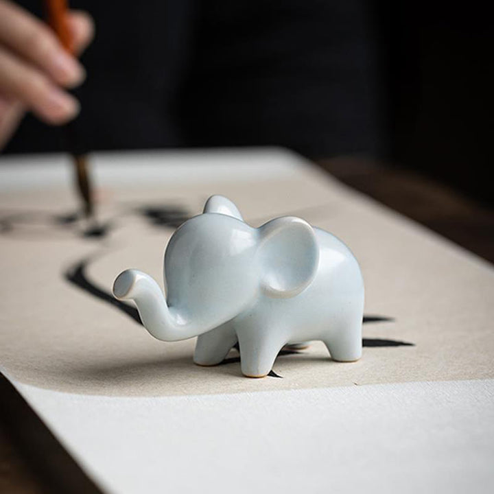 Buddha Stones Piccolo elefante in ceramica per la casa, decorazione da scrivania, statuetta per animali da compagnia - image 9