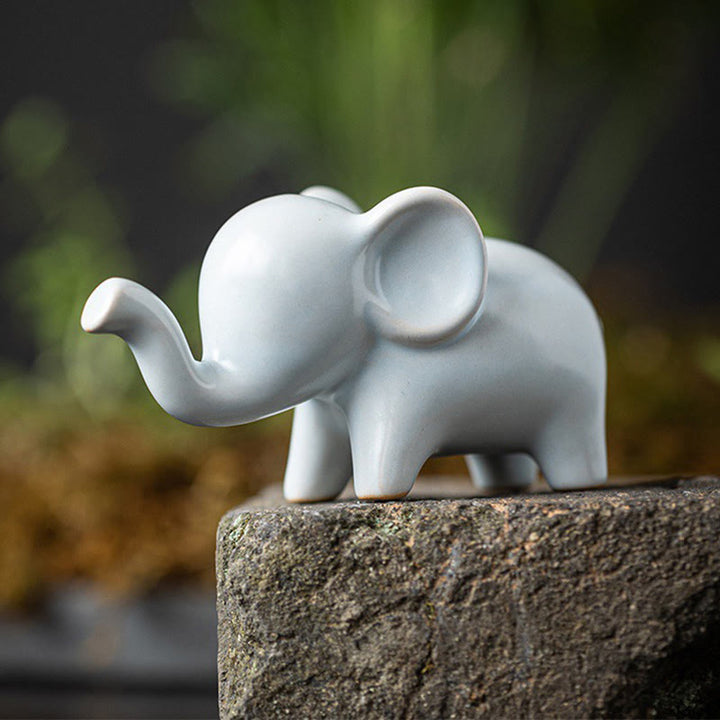 Buddha Stones Piccolo elefante in ceramica per la casa, decorazione da scrivania, statuetta per animali da compagnia