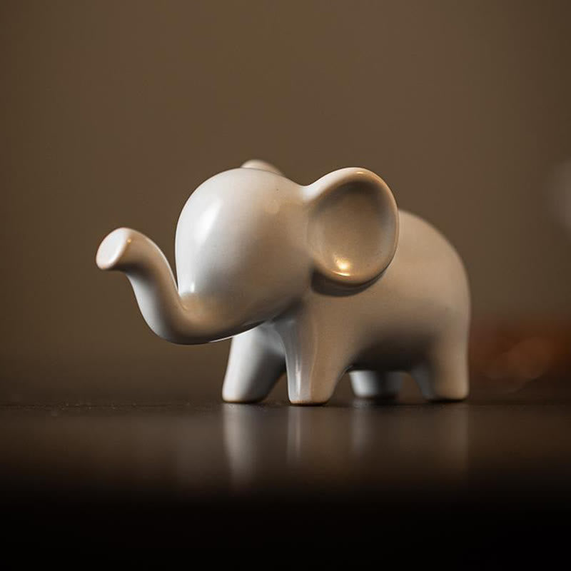 Buddha Stones Piccolo elefante in ceramica per la casa, decorazione da scrivania, statuetta per animali da compagnia