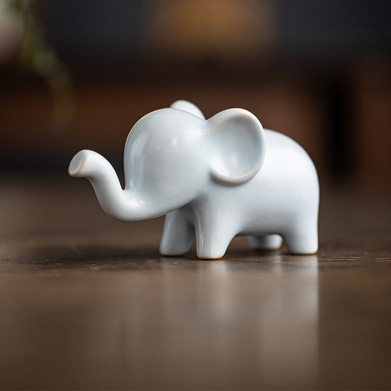 Buddha Stones Piccolo elefante in ceramica per la casa, decorazione da scrivania, statuetta per animali da compagnia