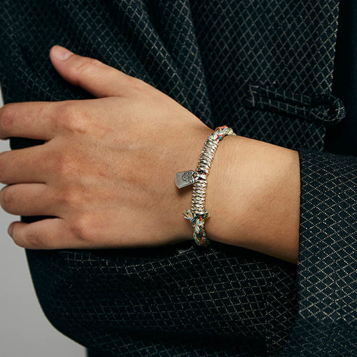 Braccialetto Buddha Stones in argento sterling 925 fatto a mano con protezione a più fili