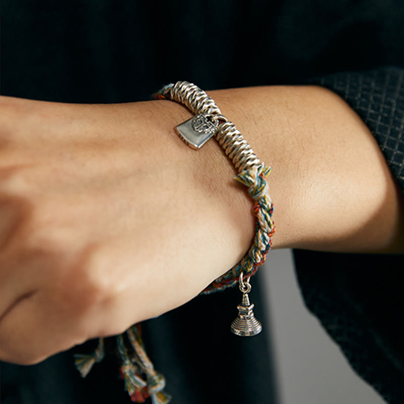 Braccialetto Buddha Stones in argento sterling 925 fatto a mano con protezione a più fili