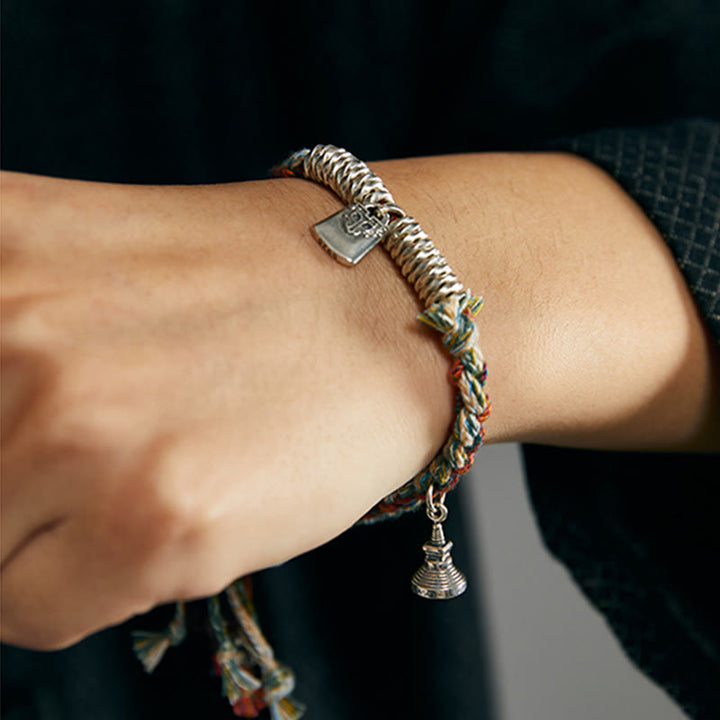 Braccialetto Buddha Stones in argento sterling 925 fatto a mano con protezione a più fili