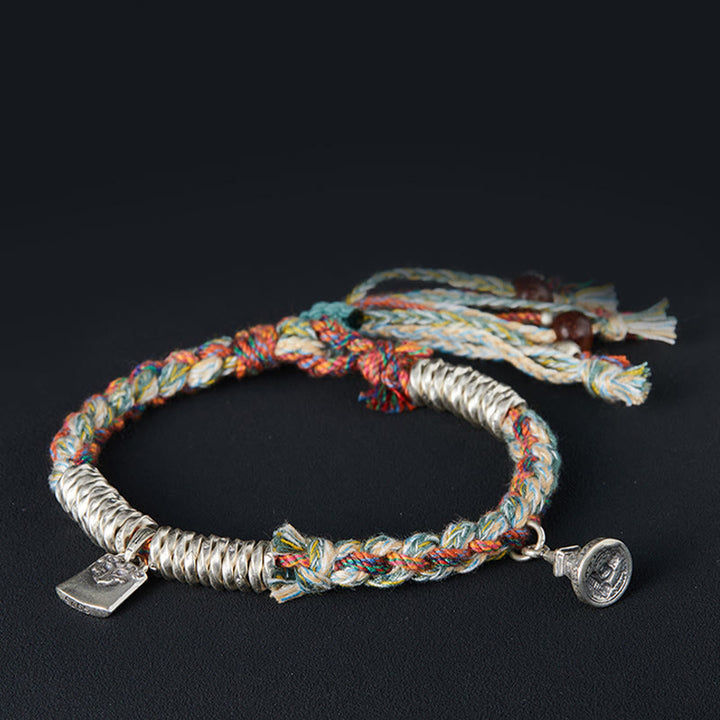 Braccialetto Buddha Stones in argento sterling 925 fatto a mano con protezione a più fili