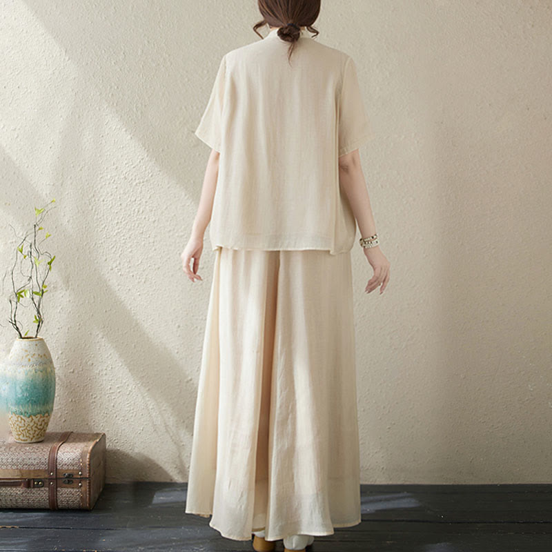 Set di 2 magliette a maniche corte con ricamo floreale Buddha Stones , pantaloni a gamba larga