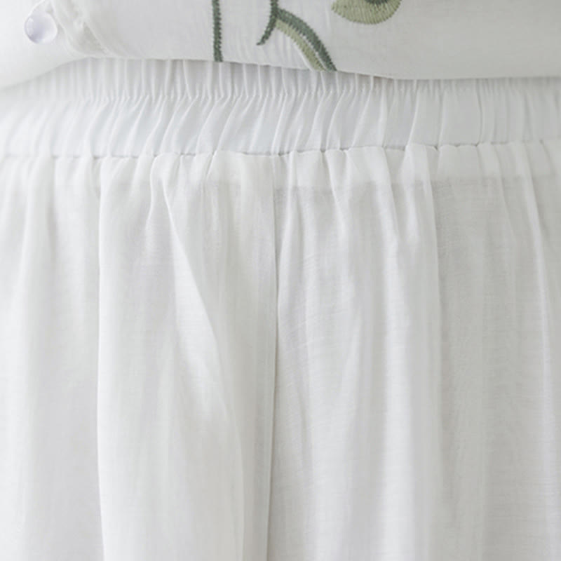 Set di 2 magliette a maniche corte con ricamo floreale Buddha Stones , pantaloni a gamba larga