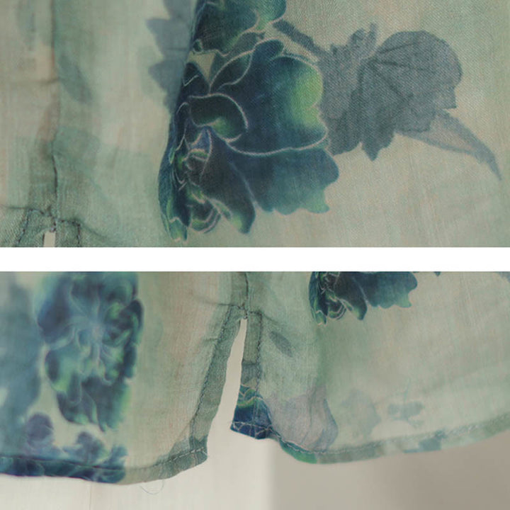 Camicia a maniche a tre quarti con stampa Buddha Stones PLUS SIZE e motivo floreale blu jacaranda. - image 10