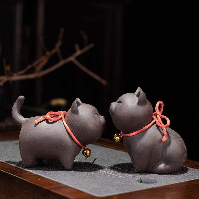 Buddha Stones Mini Lovely Cat Tea Pet Figurina di argilla viola Decorazione da scrivania - image 9