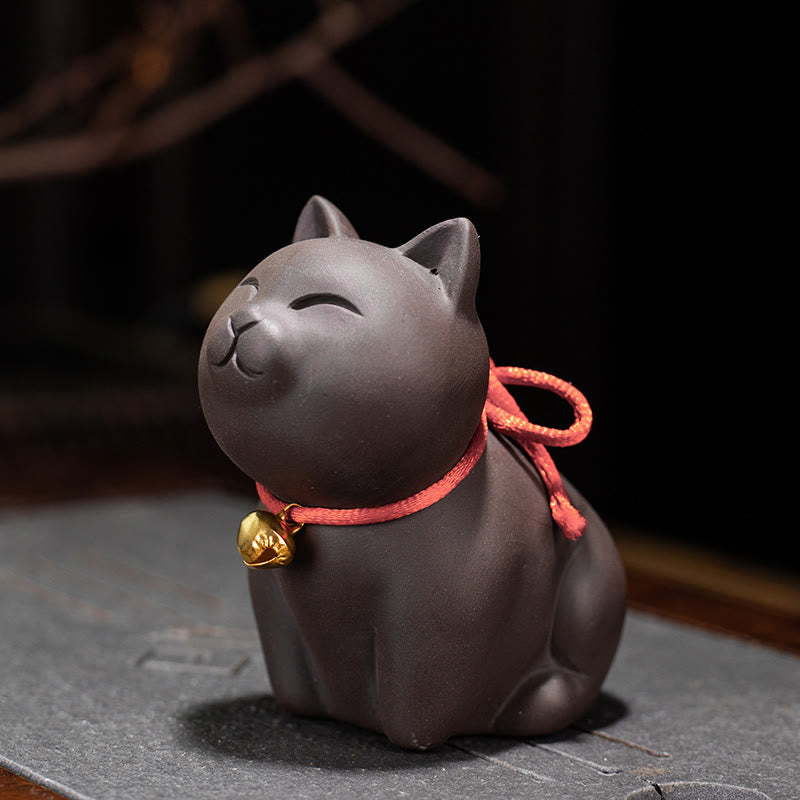 Buddha Stones Mini Lovely Cat Tea Pet Figurina di argilla viola Decorazione da scrivania