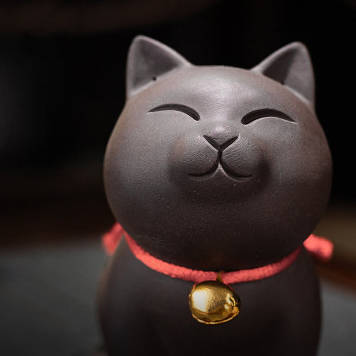 Buddha Stones Mini Lovely Cat Tea Pet Figurina di argilla viola Decorazione da scrivania