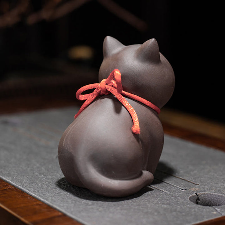 Buddha Stones Mini Lovely Cat Tea Pet Figurina di argilla viola Decorazione da scrivania - image 7