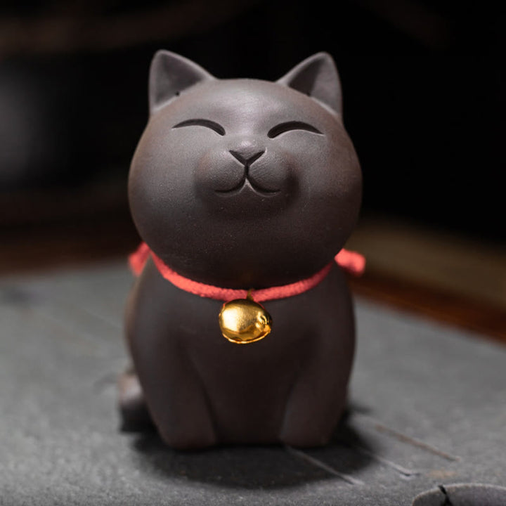 Buddha Stones Mini Lovely Cat Tea Pet Figurina di argilla viola Decorazione da scrivania