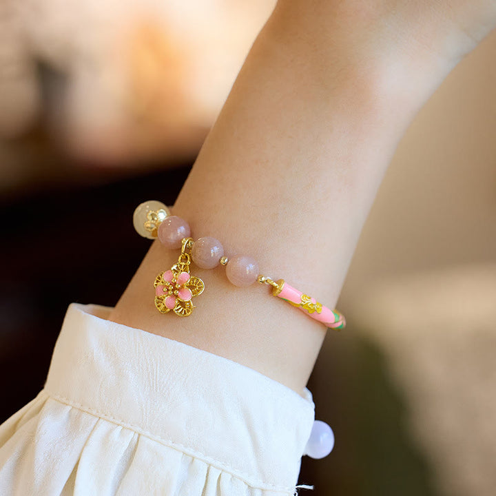 Buddha Stones Pietra del sole naturale Giada di seta dorata Fiore Charm Bracciale della ricchezza Braccialetto