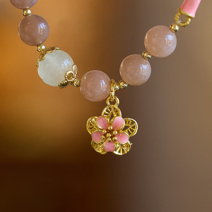 Buddha Stones Pietra del sole naturale Giada di seta dorata Fiore Charm Bracciale della ricchezza Braccialetto