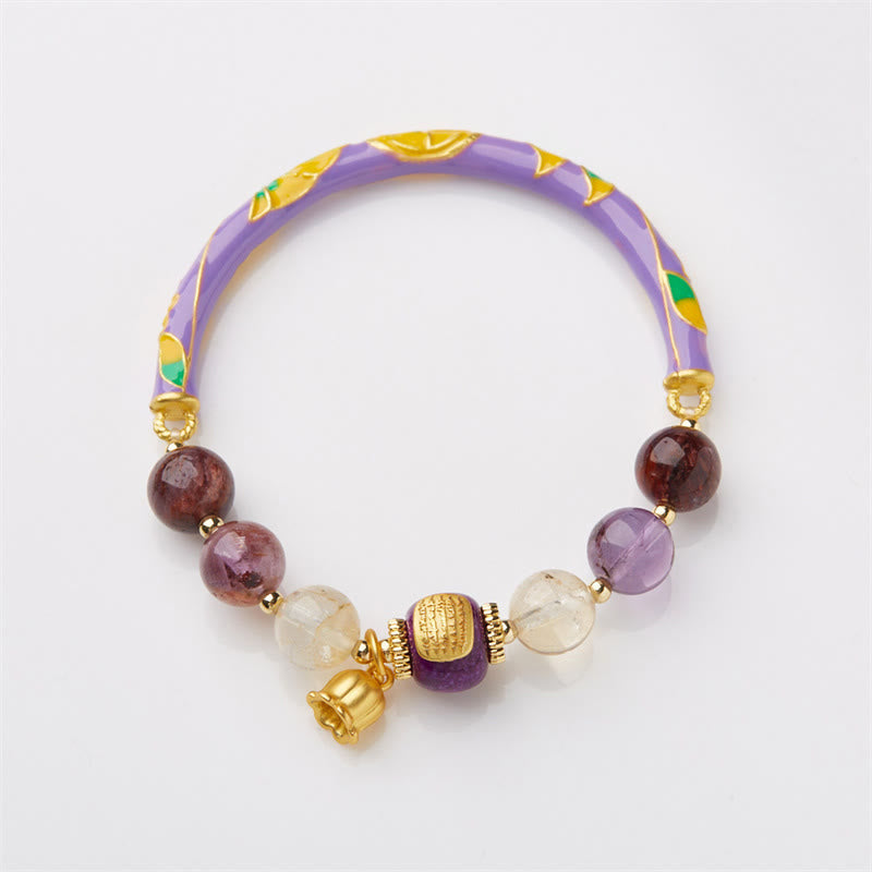 Buddha Stones Viola Fantasma Giada Viola Scrittura Citrino Amore Saggezza Braccialetto