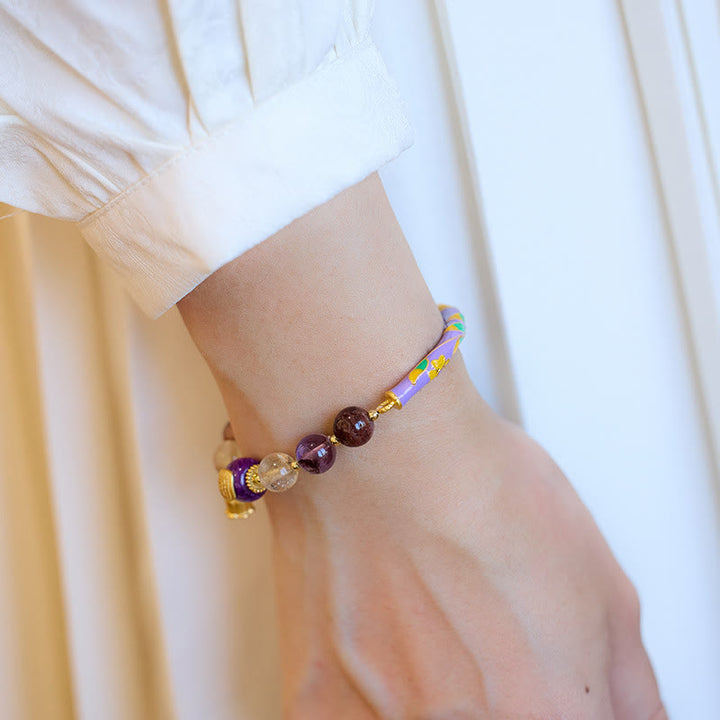 Buddha Stones Viola Fantasma Giada Viola Scrittura Citrino Amore Saggezza Braccialetto