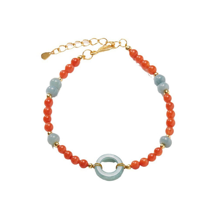 Bracciale Buddha Stones 925 Sterling Silver Natural Red Agate Jade Peace Buckle Confidence