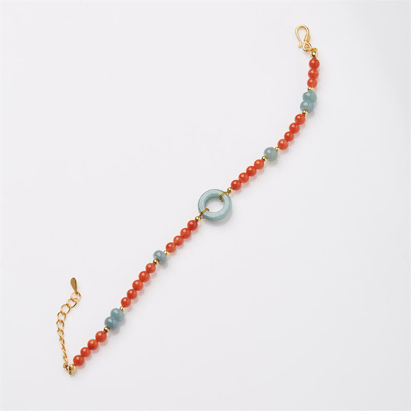 Bracciale Buddha Stones 925 Sterling Silver Natural Red Agate Jade Peace Buckle Confidence