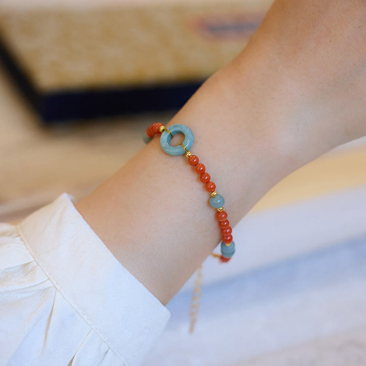Bracciale Buddha Stones 925 Sterling Silver Natural Red Agate Jade Peace Buckle Confidence