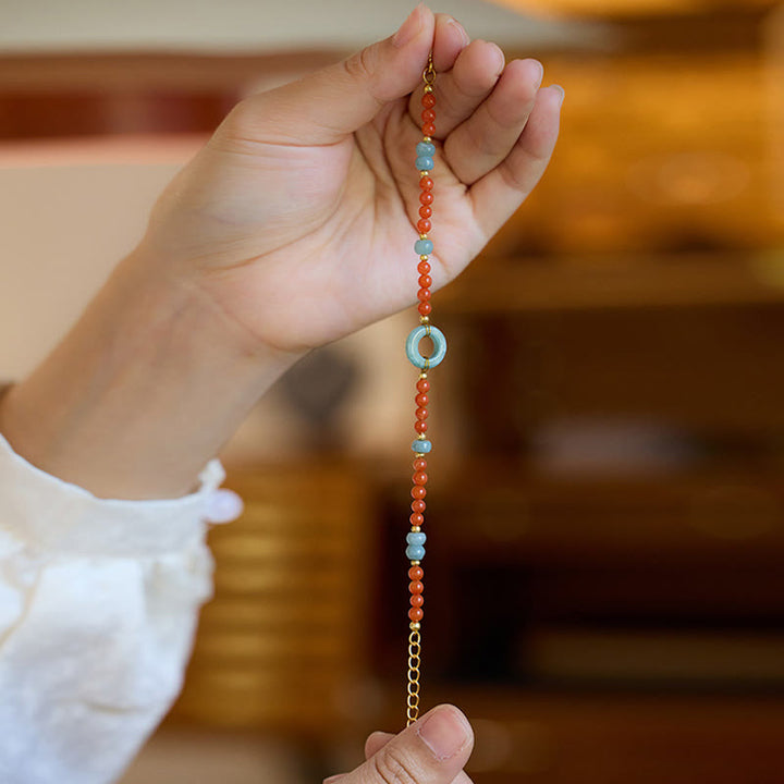 Bracciale Buddha Stones 925 Sterling Silver Natural Red Agate Jade Peace Buckle Confidence