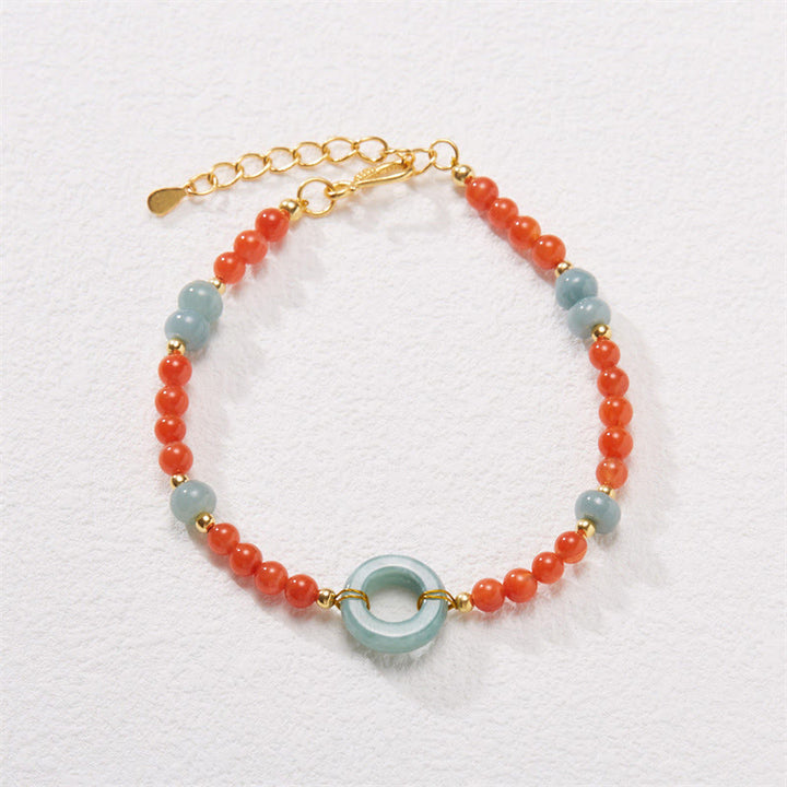 Bracciale Buddha Stones 925 Sterling Silver Natural Red Agate Jade Peace Buckle Confidence
