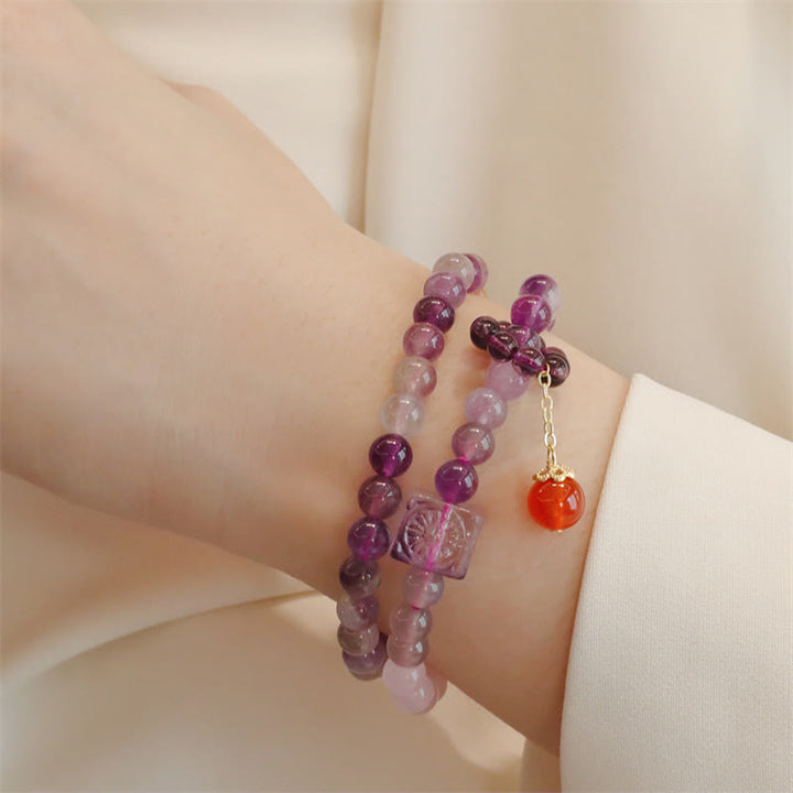 Braccialetto Buddha Stones Natural Ametista Citrino Trasformazione Positiva Doppio Giro