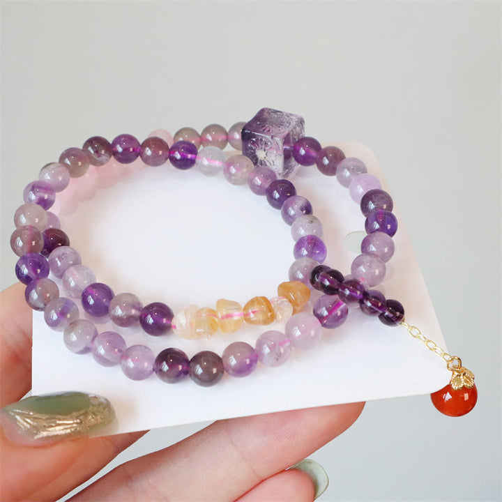 Braccialetto Buddha Stones Natural Ametista Citrino Trasformazione Positiva Doppio Giro