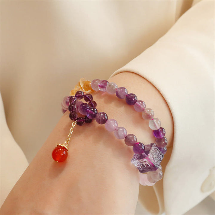 Braccialetto Buddha Stones Natural Ametista Citrino Trasformazione Positiva Doppio Giro