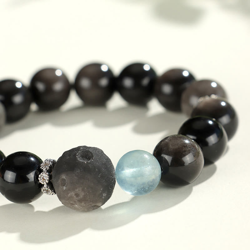 Braccialetto di protezione del pianeta con testa di gatto, volpe, ossidiana naturale e Buddha Stones in argento - image 10
